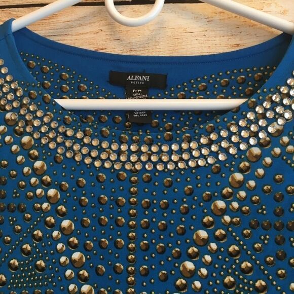 ALFANI BLOUSON TOP WITH JEWELED NECKLINE‎ - Picture 5 of 7